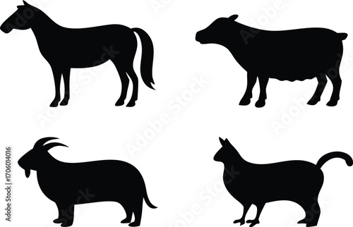 Farm Animal Silhouettes Horse Sheep Goat Cat horse silhouette