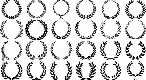 Laurel Wreath Icons set for Victory, Award, and Achievement Symbols