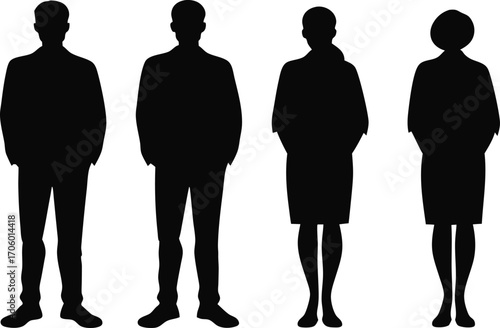 Full Body Silhouettes of Business Men and Women people