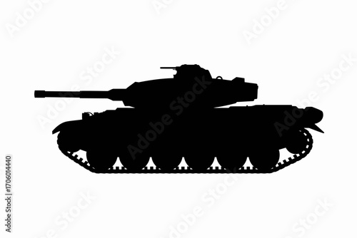 Silhouette of a Powerful Military Tank Isolated on White Background for Design and Illustration Purposes Emphasizing Modern Warfare Technology