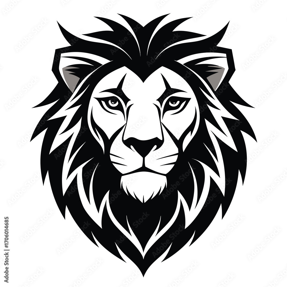 Fototapeta premium Minimalist black and white lion head graphic design for banners and advertisements