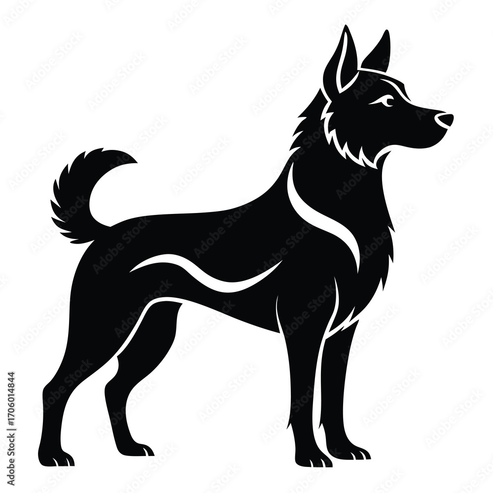 Fototapeta premium Classic black and white dog silhouette perfect for graphic design and branding