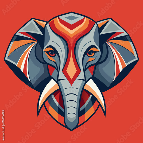 Abstract elephant head graphic design with bold geometric shapes and vibrant colors