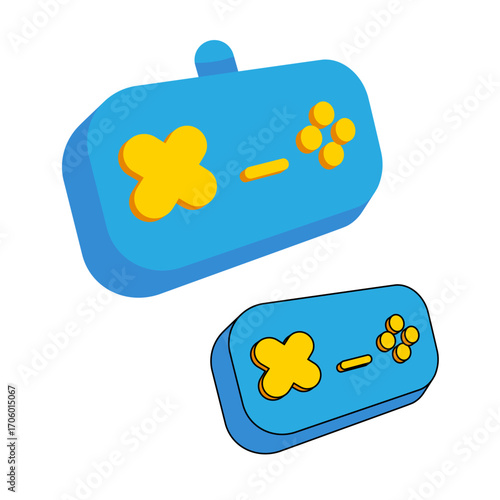 blue cartoon gamepad vector illustration, cute gaming console design for kids, fun graphic element for apps, websites, stickers, labels, creative game development, technology, entertainment
