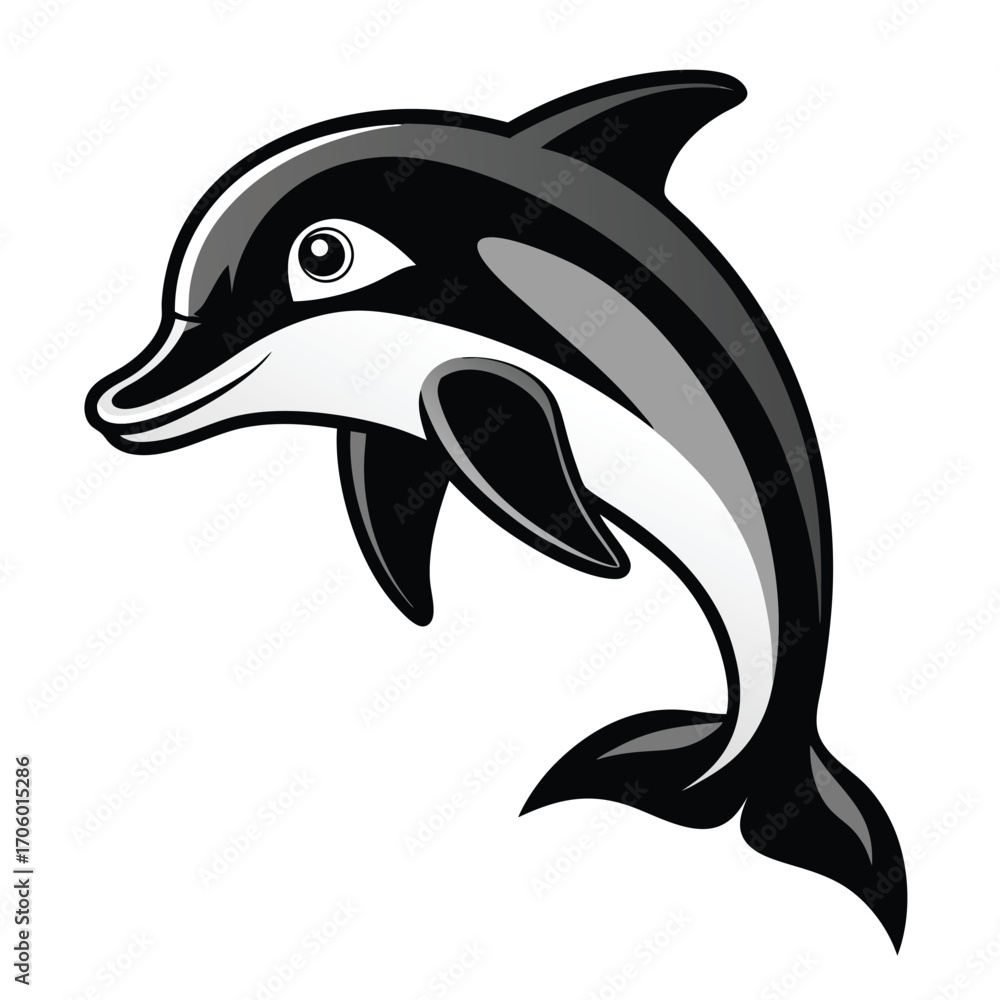 Fototapeta premium Elegant black and white dolphin silhouette illustration for marine themes and aquatic designs