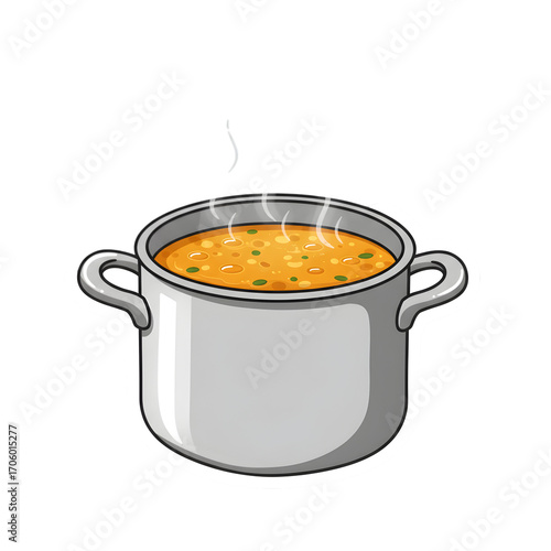 Pixel Art Soup 8bit Hot Broth in Pot Digital Food Illustration on transparent background