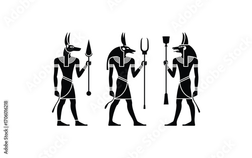 Anubis: Ancient Egyptian God of the Dead Silhouette Vector Illustration, Representing Mummification, Afterlife, Funerals, Tombs, and Divine Protection, Isolated on White Background
