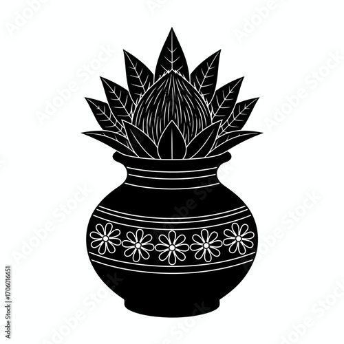 Vector art of a traditional indian kalash pot, a symbol of auspiciousness and abundance, often used in hindu rituals and festivals