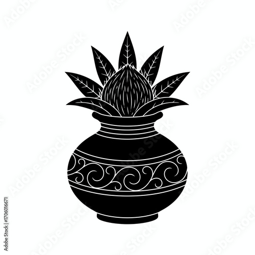 Vector art of a traditional indian kalash pot, a symbol of auspiciousness and abundance, often used in hindu rituals and festivals