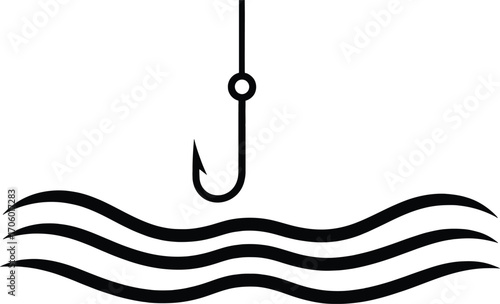 Fishing hook and waves silhouette