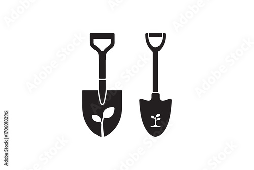 Shovel and Spade with Plant Silhouette Design
