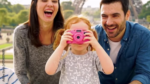 Parisian Family Laughs, Child Photos Eiffel Tower