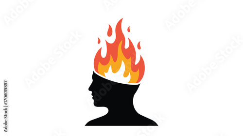 Burning Ideas: Silhouette of a Head with Flames, representing creativity, passion, or intense thought process, ideal for concept illustrations and emotional storytelling.