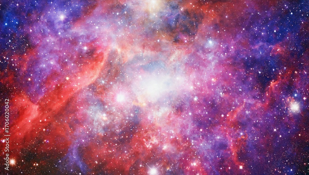 Obraz premium A spectacular view of the cosmic nebula, showing a vivid play of red, blue and purple hues. The picture captures the unearthly beauty of space, creating fascinating celestial picture.