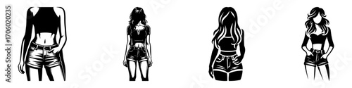 Modern Minimalist Woman Half Body Wearing Casual Shorts Icon, Flat Silhouette of a Female Character Vector for Fashion and Lifestyle Illustration Design