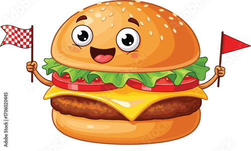 Cute Cheeseburger Character with Smiling Face Vector 2