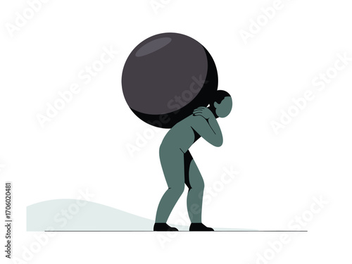 Burden of Responsibility: A Figure Carrying a Large Sphere Depicting Stress, Pressure, and Challenges in Life and Work Environments, Conceptual Image