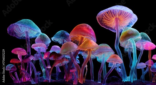 Vibrant, glowing mushrooms in a dark setting (2)