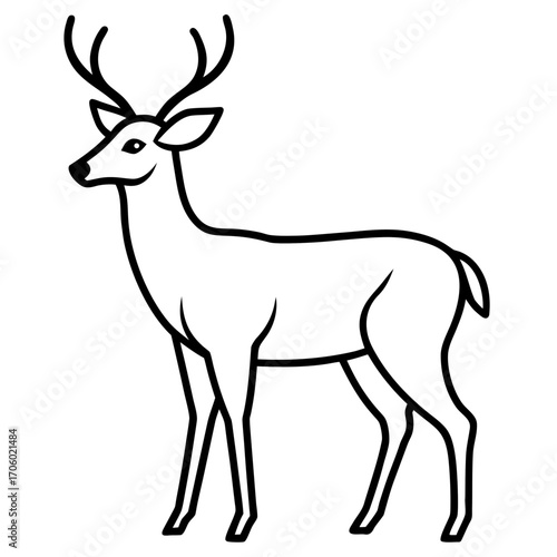 Elegant deer with impressive antlers standing gracefully in a simple line art silhouette
