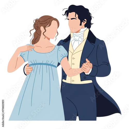 Pride and Prejudice Ballroom Dance Scene Regency Illustration