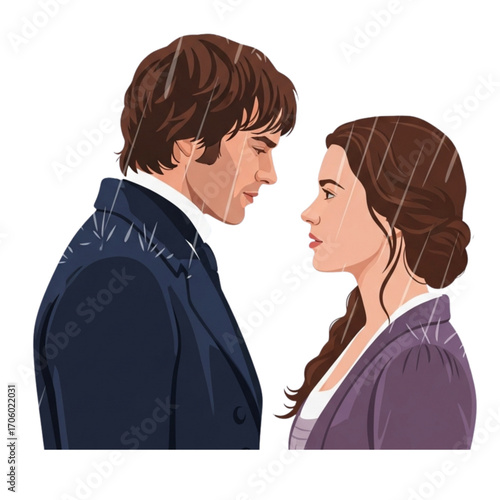 Elizabeth Bennet and Mr. Darcy Countryside Encounter Artwork