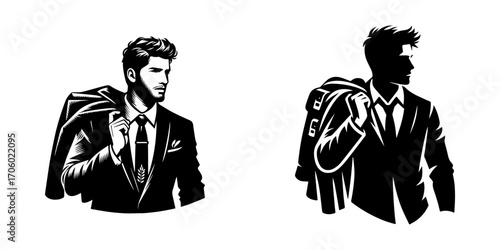 Modern Minimalist Man Carrying Coat Over Shoulder Icon, Flat Silhouette of a Fashion Figure Vector for Lifestyle Illustration Design
