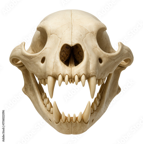 Leopard seal skull with strong jaw structure and sharp, conical teeth