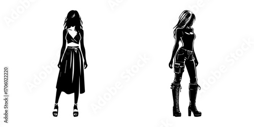 Modern Minimalist Woman Half Body Wearing Boots Icon, Flat Silhouette of a Female Character Vector for Fashion and Lifestyle Illustration Design
