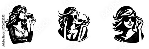 Modern Minimalist Woman Half Body Wearing Glasses Icon, Flat Silhouette of a Female Character Vector for Fashion and Accessory Illustration Design