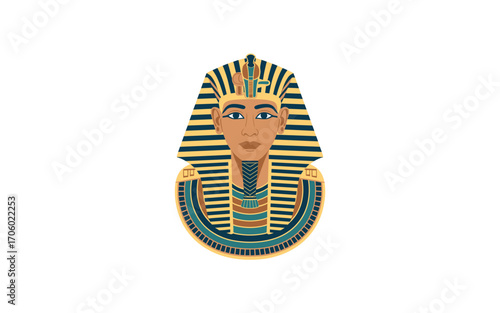 Vector Illustration of Tutankhamun, Ancient Egyptian Pharaoh in Traditional Nemes Headdress and False Beard, Symbol of Egyptian History and Mythology, Isolated on White Background