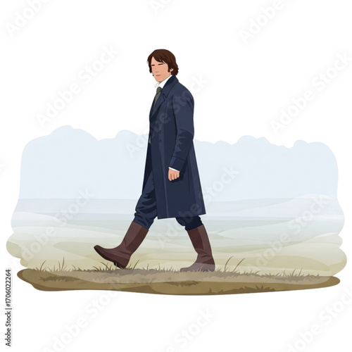 Mr. Darcy Portrait in Elegant Regency Era Flat Design