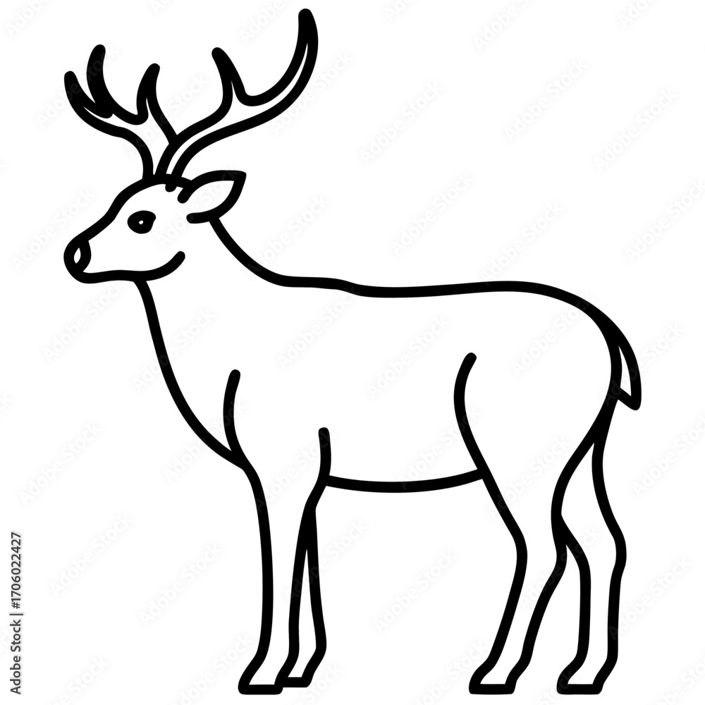 Obraz premium Majestic male deer with large antlers standing profile view silhouette