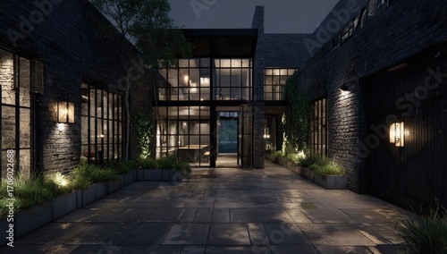 Wallpaper Mural Modern industrial courtyard at night Torontodigital.ca