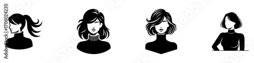 Modern Minimalist Woman Half Body Wearing Turtleneck Icon, Flat Silhouette of a Female Character Vector for Fashion and Lifestyle Illustration Design