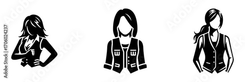 Modern Minimalist Woman Wearing Vest Icon, Flat Silhouette of a Female Character Vector for Fashion and Lifestyle Illustration Design