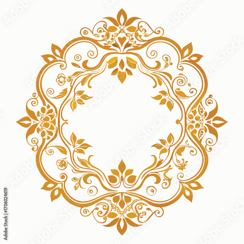 Elegant golden floral arabesque ornamental frame design