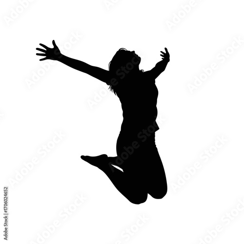 Vector art of silhouette of a woman jumping with arms raised the silhouette is a female figure in midair