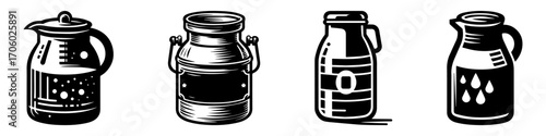 Modern Minimalist Milk Can Icon, Flat Silhouette of a Farm Dairy Container Vector for Agriculture Illustration Design