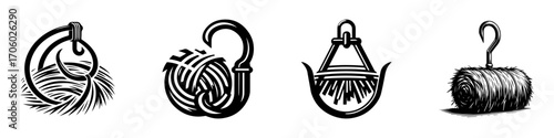 Modern Minimalist Hay Hook Icon, Flat Silhouette of a Farm Tool Vector for Agricultural Illustration Design