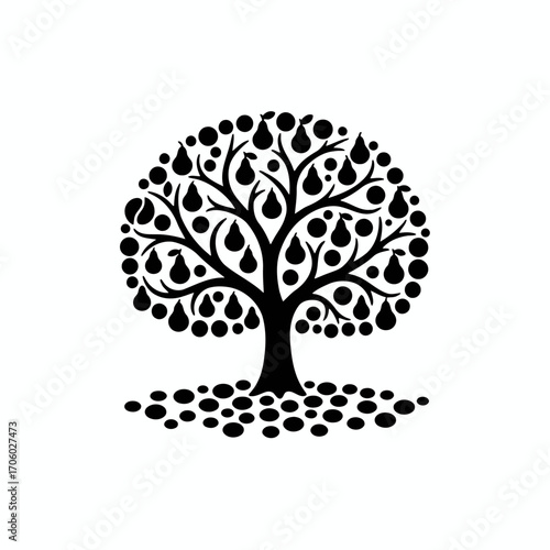 Vector art of silhouette of a pear tree with fruits, a charming orchard illustration for your creative design projects