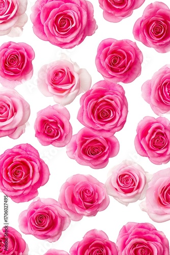 Pink roses arranged on white