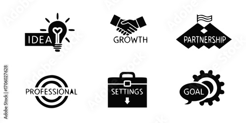 Icon of 6 business step icon vectors illustration silhouettes 