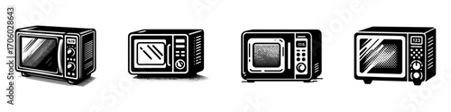 Modern Minimalist Microwave Icon, Flat Silhouette of a Kitchen Appliance Vector for Home and Interior Illustration Design