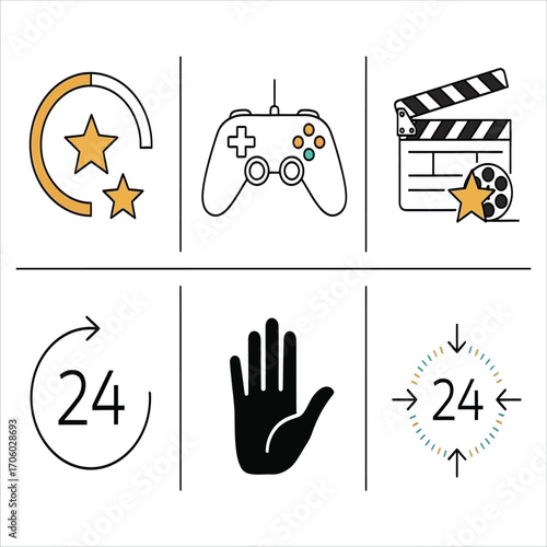 Collection of icons representing entertainment and time constraints