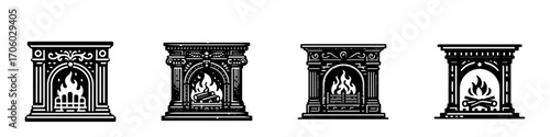 Modern Minimalist Fireplace Icon, Flat Silhouette of a Home Heating Structure Vector for Interior Illustration Design
