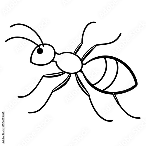 Simple black line art illustration of an ant in silhouette style