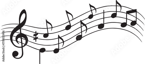 PrintWavy musical staff with treble clef and black notes