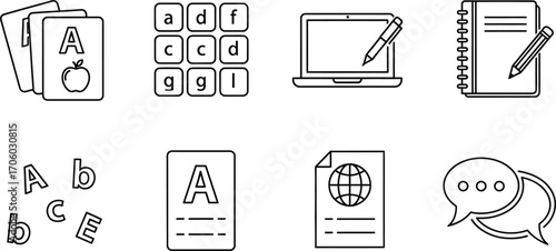 Learning education study vector line icons set illustration