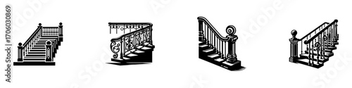 Modern Minimalist Stairs Icon, Flat Silhouette of a Staircase Vector for Architecture and Interior Illustration Design