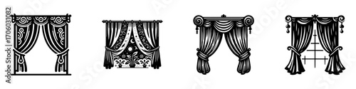 Modern Minimalist Curtain Icon, Flat Silhouette of a Home Interior Vector for Interior Illustration Design